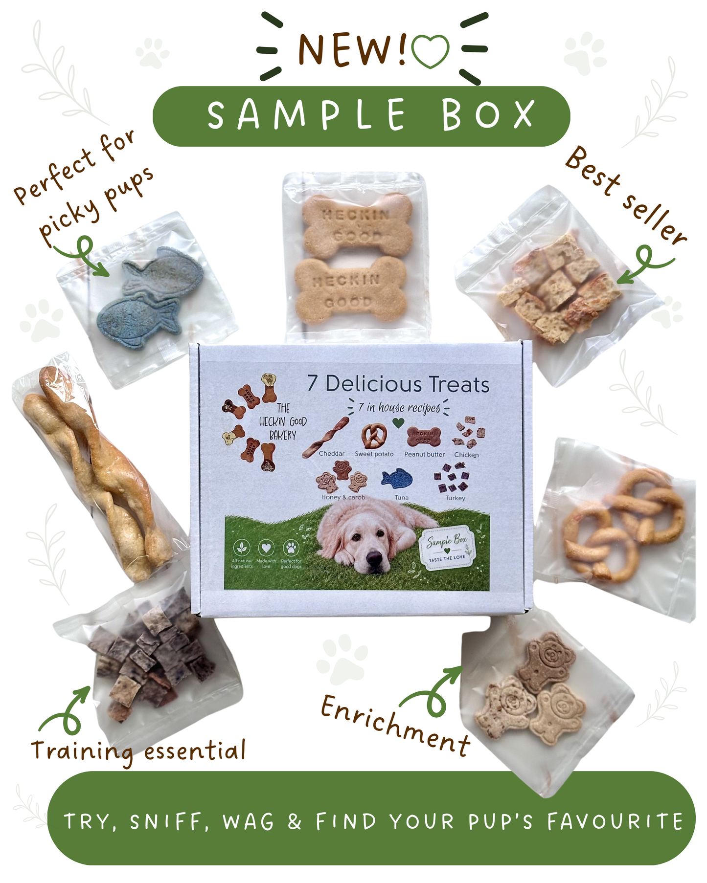 Sample Box – 7 Handcrafted Dog Treat Varieties